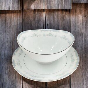 Vintage Narumi Gravy Boat W Attached Underplate Japan China Blue Flowers VTG